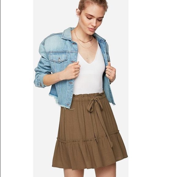 Express Army Green Paper Bag Skirt - Picture 1 of 4